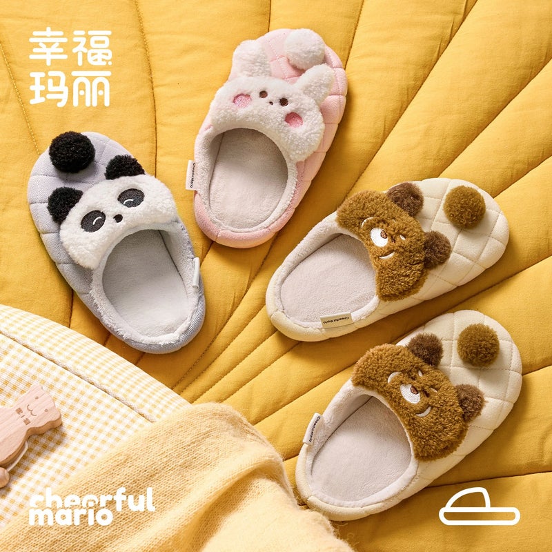 C H E E R F U L M A R I O / Xing Fu Ma Li شباشب أطفال داخلية بتصميم كرتوني من ماري السعيدة، نعل ناعم غير قابل للانزلاق، دافئة ومناسبة للعائلة - Image 2