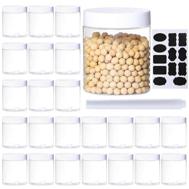 24Pack 8oz Plastic Jar Storage Container with White Lids Airtight Clear Widemouth Slime Storage Jars for Cosmetic Cream Light Clay