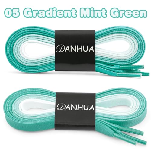 DANHUA Colorful Flat Shoe Laces: 2 Pair 55Inch Gradient Mint Green Printed Shoelaces for Sneakers - Image 2