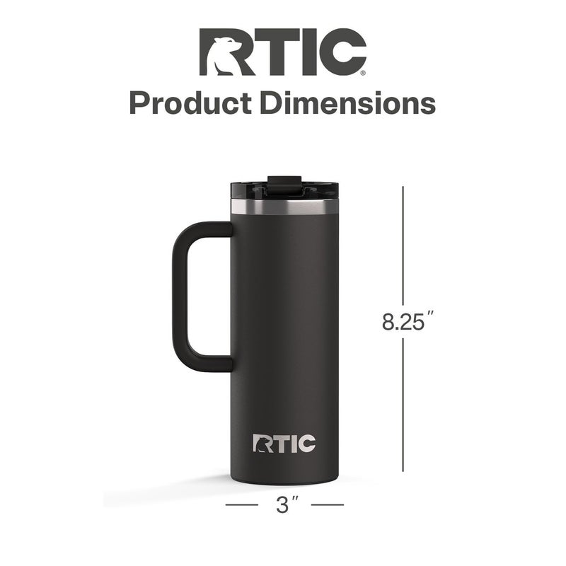 RTIC 20oz Road Trip Travel Mug with Lid and Handle, Ceramic Lined, Insulated, Stainless Steel, Metal, Double Wall Vacuum-Insulation, Portable Coffee, Tea Cup for Hot and Cold Drink, Black - Image 4