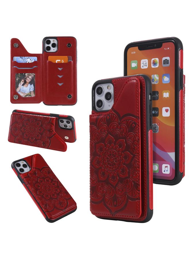 زبون جراب لهاتف iPhone 11 Pro Max بنقشة زهور، جراب واقٍ مقاوم للصدمات مع حامل وفتحات للبطاقات وإطار للصور - Image 1