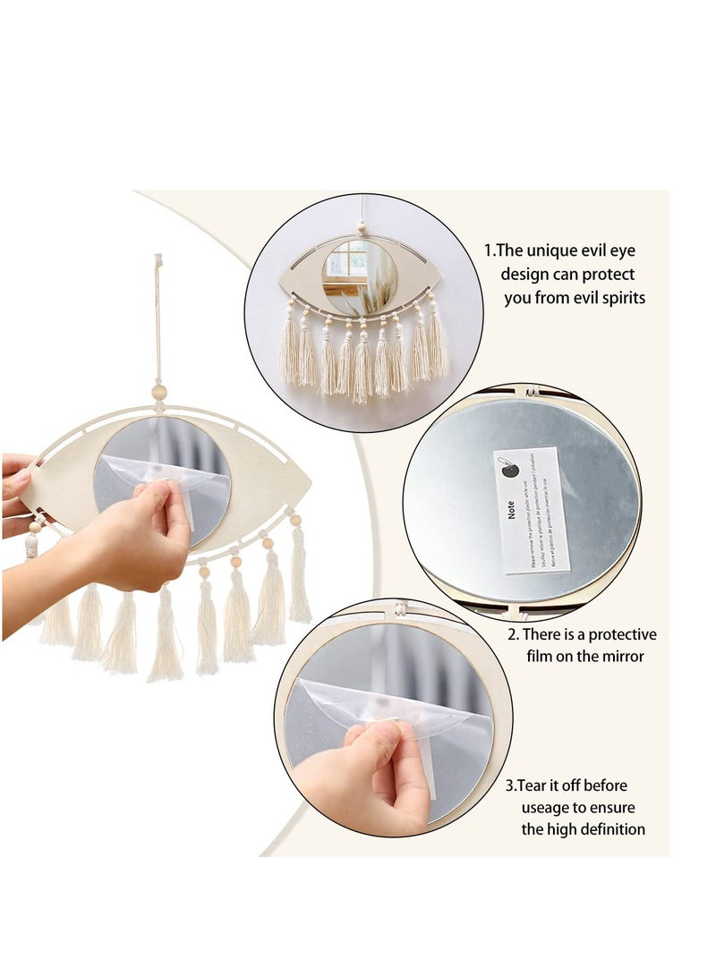 SYOSI ديكور مرآة حائط دائرية للعين الشريرة - مرايا بوهو زخرفية مع خيوط، مرآة دائرية صغيرة ماكرامي للديكور في شقة حضانة غرفة نوم غرفة معيشة ديكور منزلي للعين الثالثة - Image 4