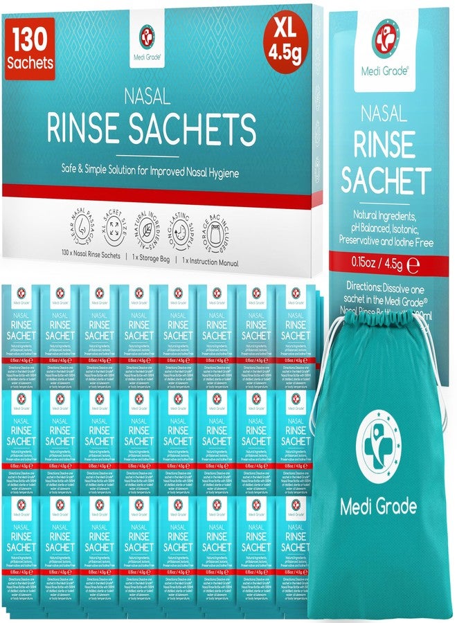 Medi Grade Sinus Rinse Packets – Nasal Rinse Essentials Kit of 130 x Salt Packets and Convenient Storage Bag - Enjoy Effortless Nasal Irrigation at Home or On the Go with Our Neti Pot Salt Packets - Image 1