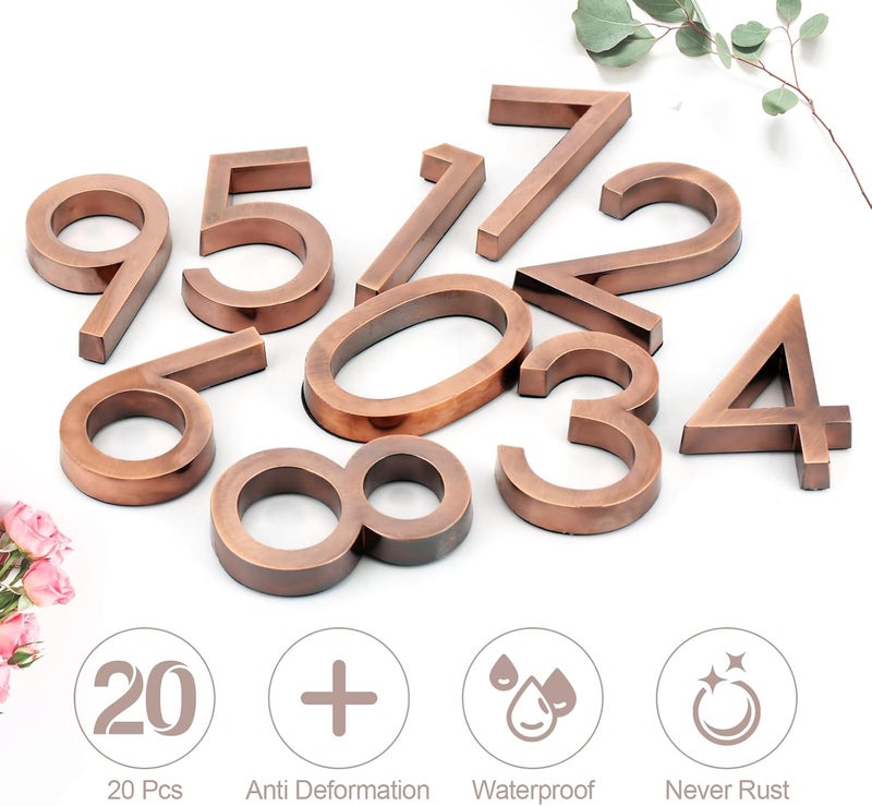 RQUNA Self Adhesive Mailbox Numbers,Door Address Number Stickers for Office Room,Raised 3D Effect,Chrome Plated (2.36" 20 Pack(0-9) Bronze Plating) - Image 4