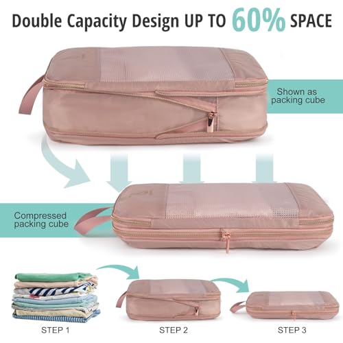 Bunnychill 8 Set Compression Packing Cubes for Travel, Bunnychill Portable Zipper Packing Cube for Cloting, Expandable Space Saver Storage Luggage Organizer Bags for Suitcases(Pink) - Image 4