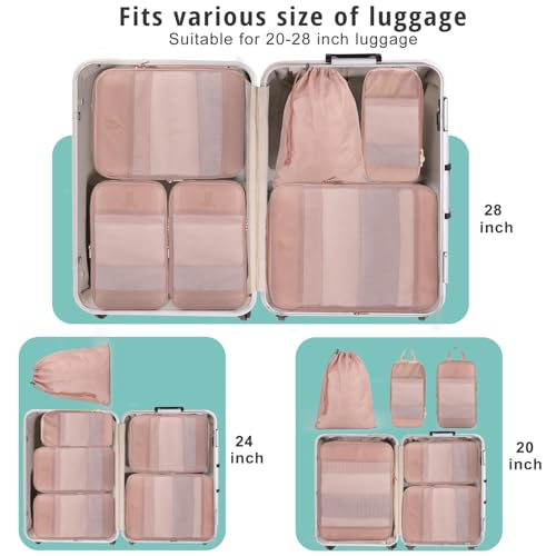 Bunnychill 8 Set Compression Packing Cubes for Travel, Bunnychill Portable Zipper Packing Cube for Cloting, Expandable Space Saver Storage Luggage Organizer Bags for Suitcases(Pink) - Image 2