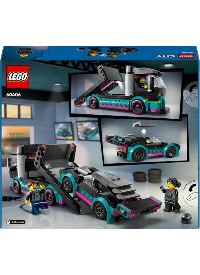 LEGO - 60406 Race Car And Car Carrier Truck Building Set - Image 1