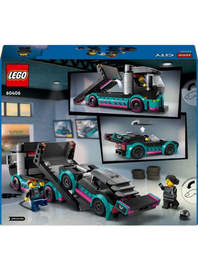 LEGO - 60406 Race Car And Car Carrier Truck Building Set - Image 1