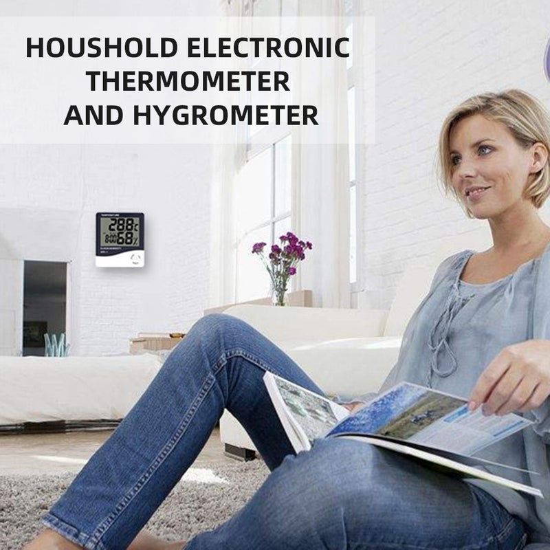 HTC-1 مقياس حرارة ورطوبة إلكتروني بشاشة كبيرة مع ساعة منبه إلكترونية - Image 2