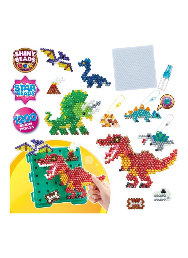 Aquabeads Dinosaur World - Arts & Crafts Kit for Kids Ages 4+ - Includes Over 1200 Shiny Beads, Layout Tray, Sprayer, Creation Display, Design Pegs, Keychain Accessories, and Template Sheet