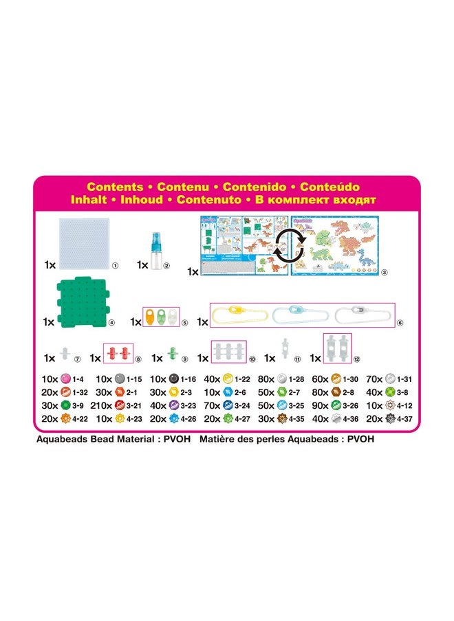 Aquabeads Dinosaur World - Arts & Crafts Kit for Kids Ages 4+ - Includes Over 1200 Shiny Beads, Layout Tray, Sprayer, Creation Display, Design Pegs, Keychain Accessories, and Template Sheet