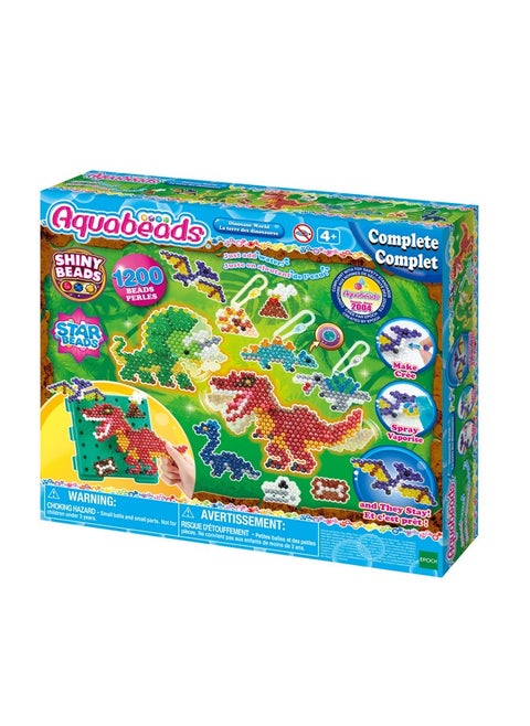 Aquabeads Dinosaur World - Arts & Crafts Kit for Kids Ages 4+ - Includes Over 1200 Shiny Beads, Layout Tray, Sprayer, Creation Display, Design Pegs, Keychain Accessories, and Template Sheet