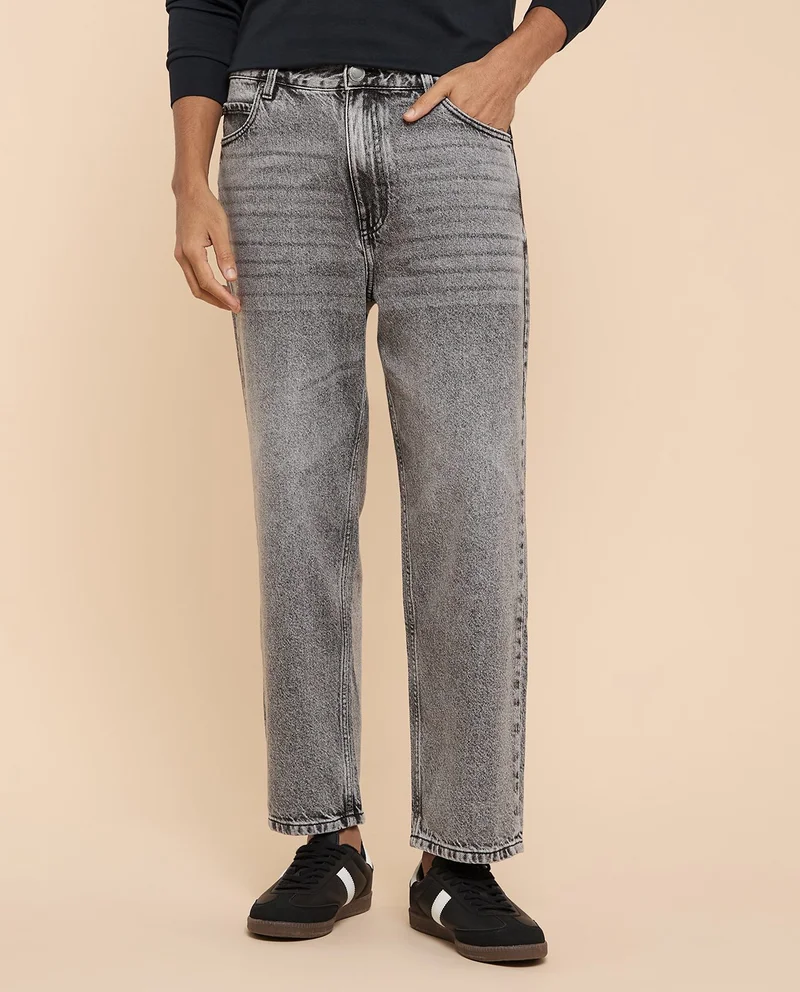 R&B Faded Loose Fit Jeans with Button Closure