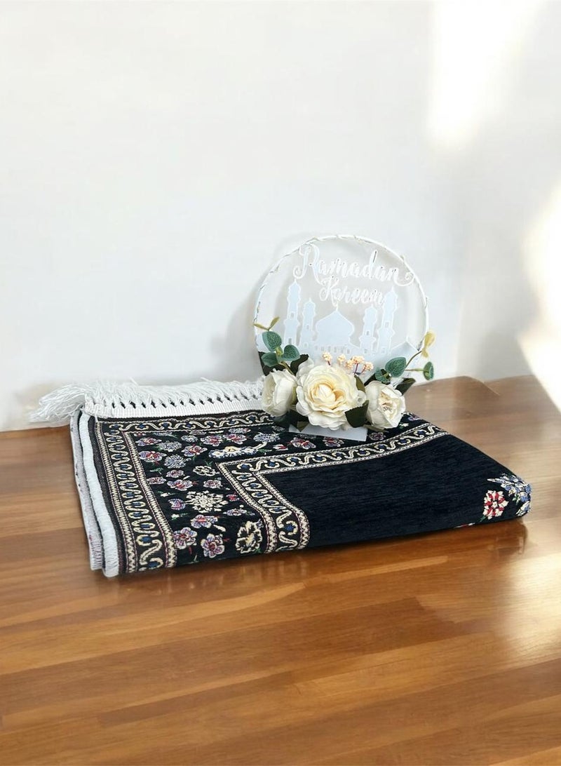 Sajadati Premium Ramadan Gift Set – Luxury Black Turkish Prayer Mat (120x60 cm) & Elegant Ramadan Rose Light Décor – Islamic Gift for Ramadan, Eid, Muslim Prayer Rug, Home & Spiritual Decorations - Image 1