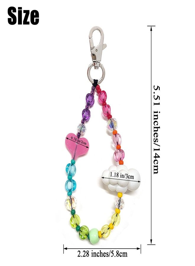 Qzinxja Colorful Beads Backpack Keychain Accessories Pink Heart White Cloud Car Key Chain Bag Charm Heart Cloud Y2K Keychains Kawaii Crystal Beads Key Chains Women Cute Keychain Clip Bag Accessories Charms - Image 2