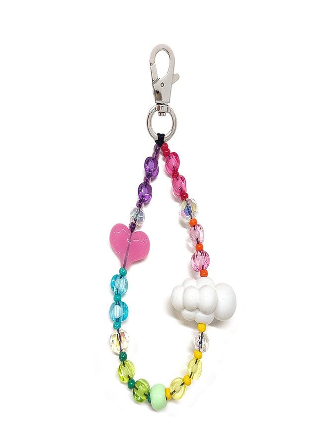 Qzinxja Colorful Beads Backpack Keychain Accessories Pink Heart White Cloud Car Key Chain Bag Charm Heart Cloud Y2K Keychains Kawaii Crystal Beads Key Chains Women Cute Keychain Clip Bag Accessories Charms - Image 1