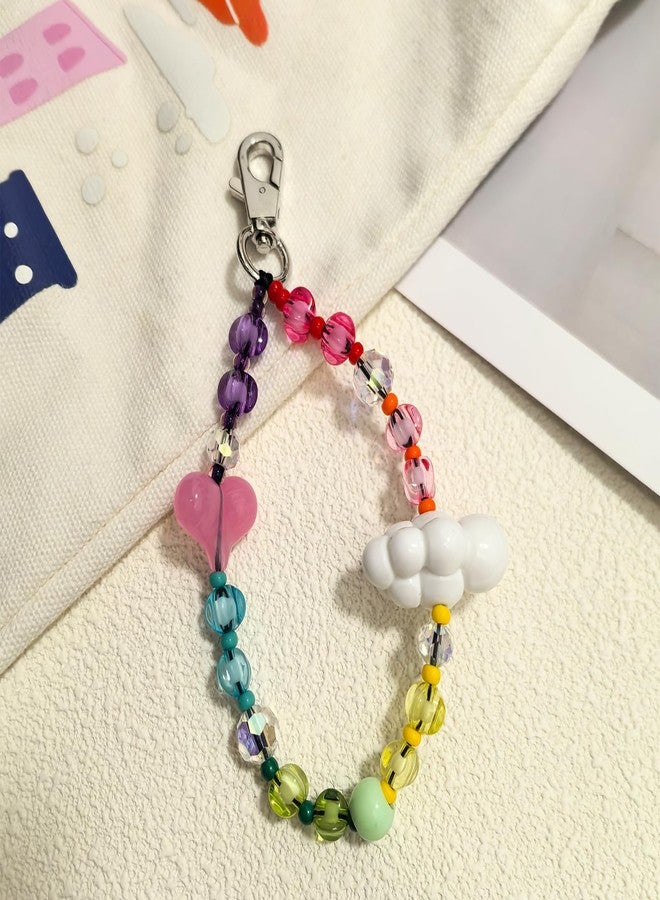 Qzinxja Colorful Beads Backpack Keychain Accessories Pink Heart White Cloud Car Key Chain Bag Charm Heart Cloud Y2K Keychains Kawaii Crystal Beads Key Chains Women Cute Keychain Clip Bag Accessories Charms - Image 3