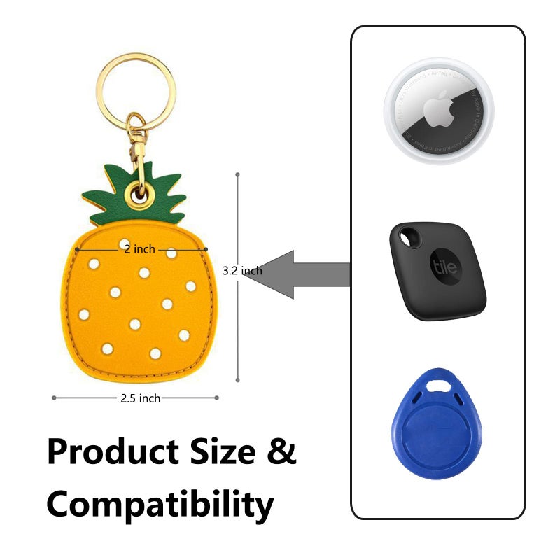 VBANU Universal Smart Tag Holder Fit for Tile Mate, AirTag, Galaxy SmartTag, eufy SmartTrack Link, Key Fob, Leather Cute Air Tracker Case with Key Rings, (Pineapple) - Image 2