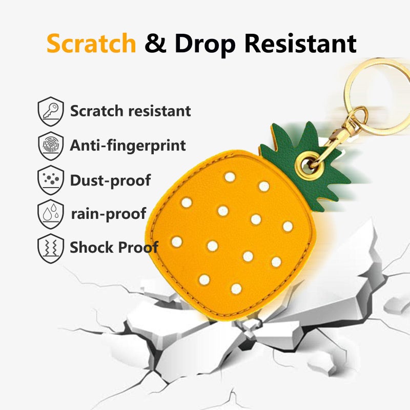 VBANU Universal Smart Tag Holder Fit for Tile Mate, AirTag, Galaxy SmartTag, eufy SmartTrack Link, Key Fob, Leather Cute Air Tracker Case with Key Rings, (Pineapple) - Image 3
