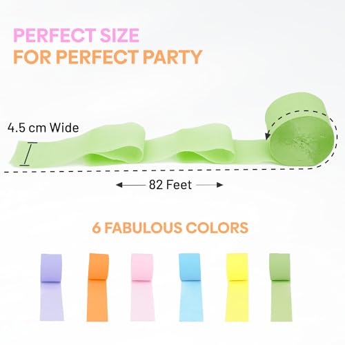 Captain Decor 6 Pastel Streamers, 492 ft Pack of Pastel Birthday Decorations, Rainbow Party Decorations, Backdrop Party Supplies for Wedding Decor (1.8 inch x 82 ft/Roll) - Image 3