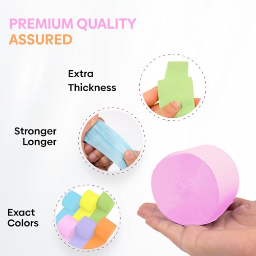 Captain Decor 6 Pastel Streamers, 492 ft Pack of Pastel Birthday Decorations, Rainbow Party Decorations, Backdrop Party Supplies for Wedding Decor (1.8 inch x 82 ft/Roll) - Image 4