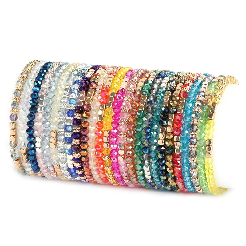 MOZAKA 26Pcs Boho Beaded Bracelets for Women Colorful Stackable Sparkly Crystal Beads Bracelets Multi-Layer Versatile Statement Bracelets Stretch Cuff Jewelry Gifts - Image 1