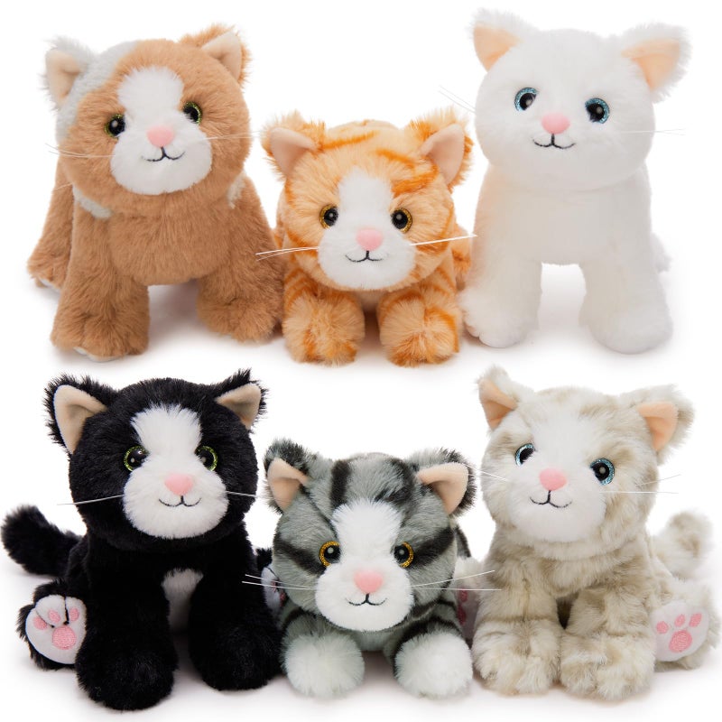 Tezituor 6 Pcs Bulk Kitten Stuffed Animal Set 71 Cute Small Cat Plush Toys Fluffy Kitty Plushies Baby Shower Decor Party Favors Birthday Gifts for Kids Girls Boys - Image 3