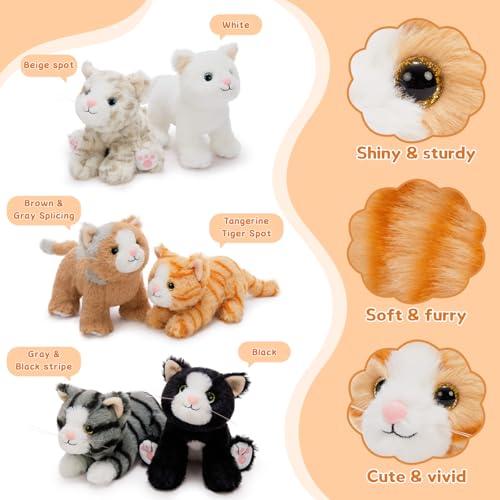 Tezituor 6 Pcs Bulk Kitten Stuffed Animal Set 71 Cute Small Cat Plush Toys Fluffy Kitty Plushies Baby Shower Decor Party Favors Birthday Gifts for Kids Girls Boys - Image 5