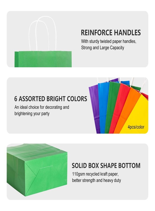 PakTalk [24 Pack Gift Bags Medium Size 8x4.25x10.5 inches Paper Party Favor Bags 6 Colors Red Orange Yellow Green Blue Purple Goodie Bags for Birthday, Wedding, Baby Shower, Party Supplies - Image 4