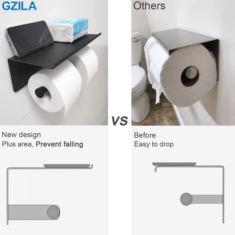 Gzila Double Toilet Paper Holder With Shelf Matte Black Wall Mounted  Dual Large Rolls Tissue Holder Multipurpose Tp Dispenser  Sus 304 Stainless Steel - Image 4