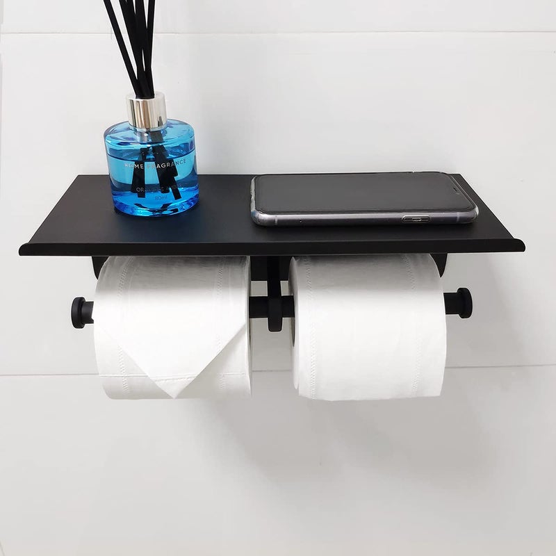 Gzila Double Toilet Paper Holder With Shelf Matte Black Wall Mounted  Dual Large Rolls Tissue Holder Multipurpose Tp Dispenser  Sus 304 Stainless Steel - Image 5