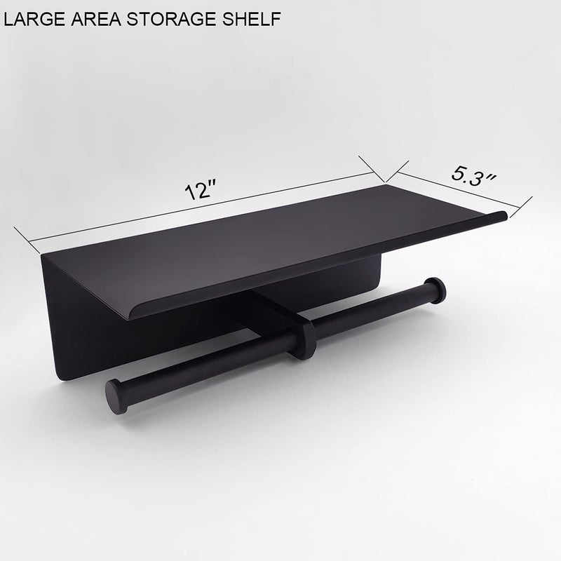 Gzila Double Toilet Paper Holder With Shelf Matte Black Wall Mounted  Dual Large Rolls Tissue Holder Multipurpose Tp Dispenser  Sus 304 Stainless Steel - Image 3