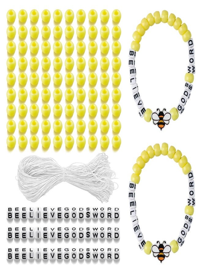 rolyta 36 Sets Bee Bible Theme Bracelet Making Kit, Religious Sunday School Beads for Bracelets with Wooden Bee, Ideal for Christian VBS Crafts, DIY Religious Handmade Supplies - Image 1