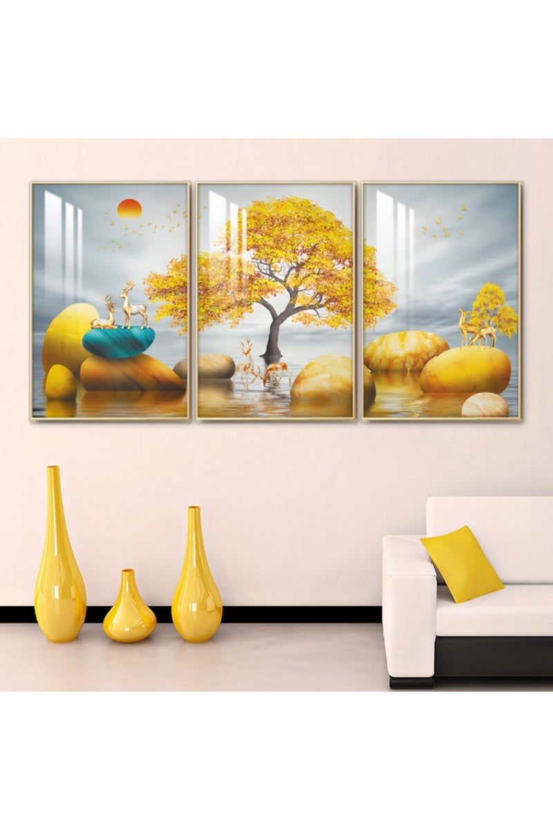 ماركتنا ثلاث لوحات جدارية خشبية بإطار وطبقة أكريليك شفافة - Image 1