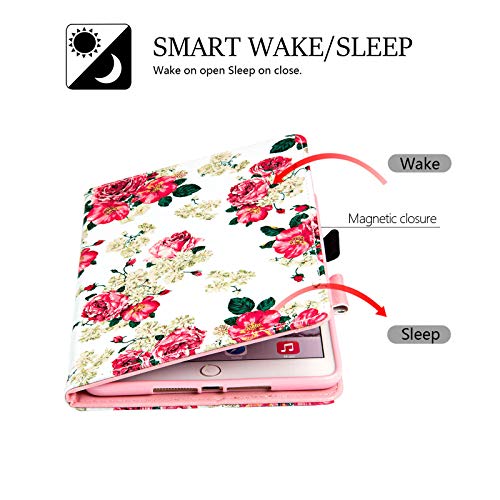 Dteck Case for iPad mini 5/4/3/2/1, Lightweight PU Leather Folio Wallet Smart Case with [Auto Wake Sleep/Adjustable Viewing Stand Angle] Magnetic Protective Cover for iPad mini 7.9", Rose Floral - Image 2