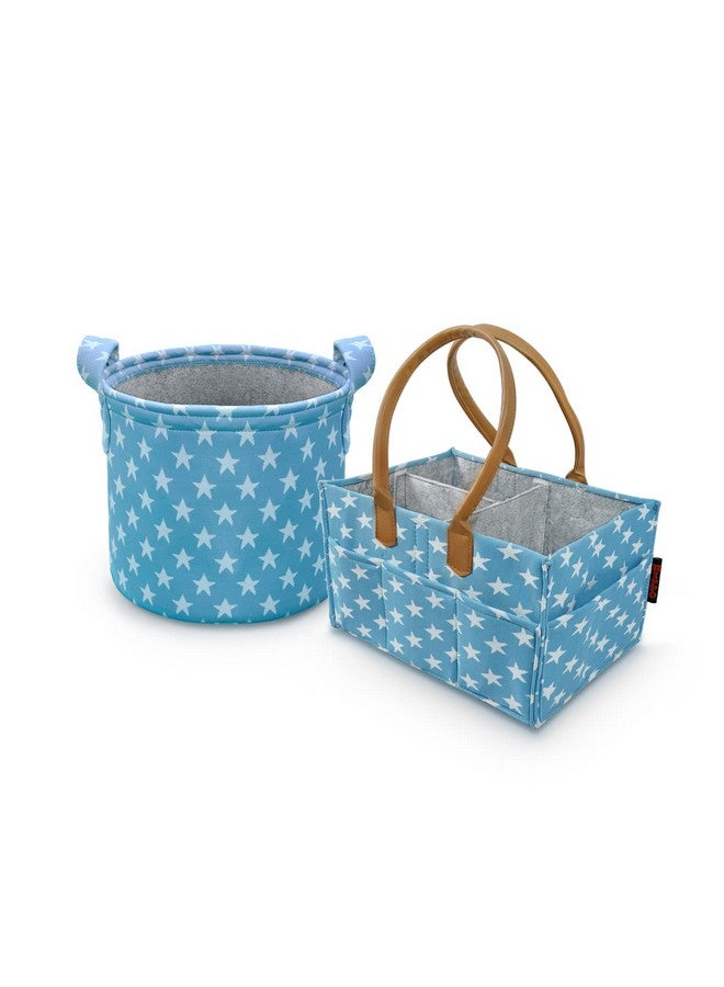 HIPPO 2IN1 Designer Polyester Diaper Caddy & Toy Bin Smart Combo for Newborn Babies Unbreakable Toy Bins Foldable Diaper Bag Large Capacity (Blue-Star, 1)