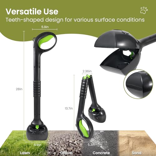 NYEONHRT 28 Inch Handle Dog Pooper Scooper Portable with Bag Attachment, One Handed Foldable Design, Includes 120 Waste Bags and Dispenser for Grass Yard Gravel Cleanup - Image 3