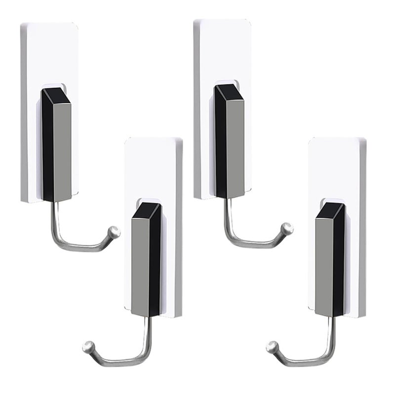 4 Pack Punch Free Wall Hooks Heavy Duty Adhesive for Towels Clothes Kitchen Bathroom - Image 2