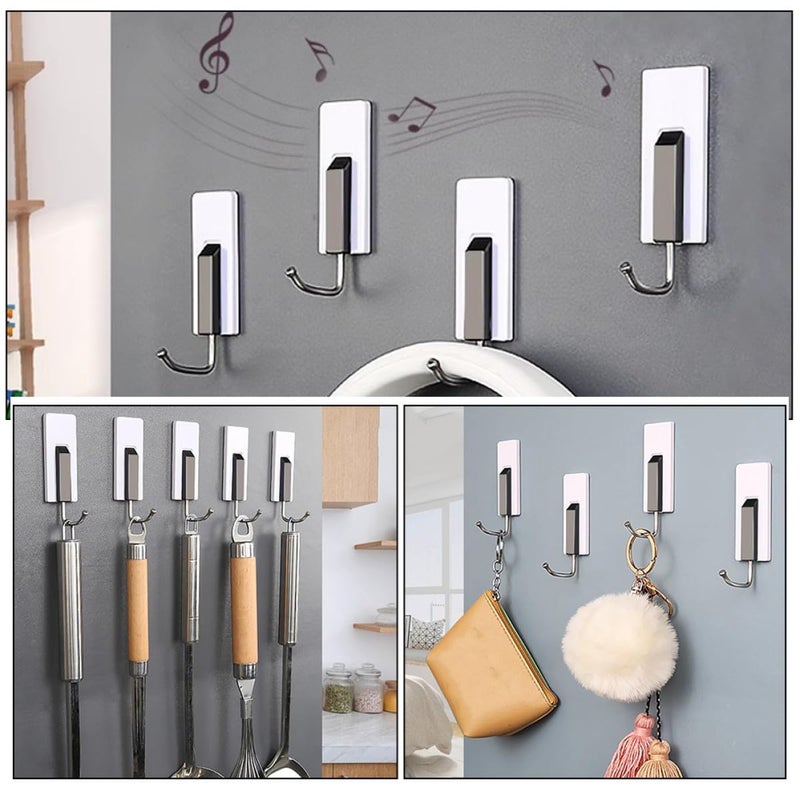 4 Pack Punch Free Wall Hooks Heavy Duty Adhesive for Towels Clothes Kitchen Bathroom - Image 4