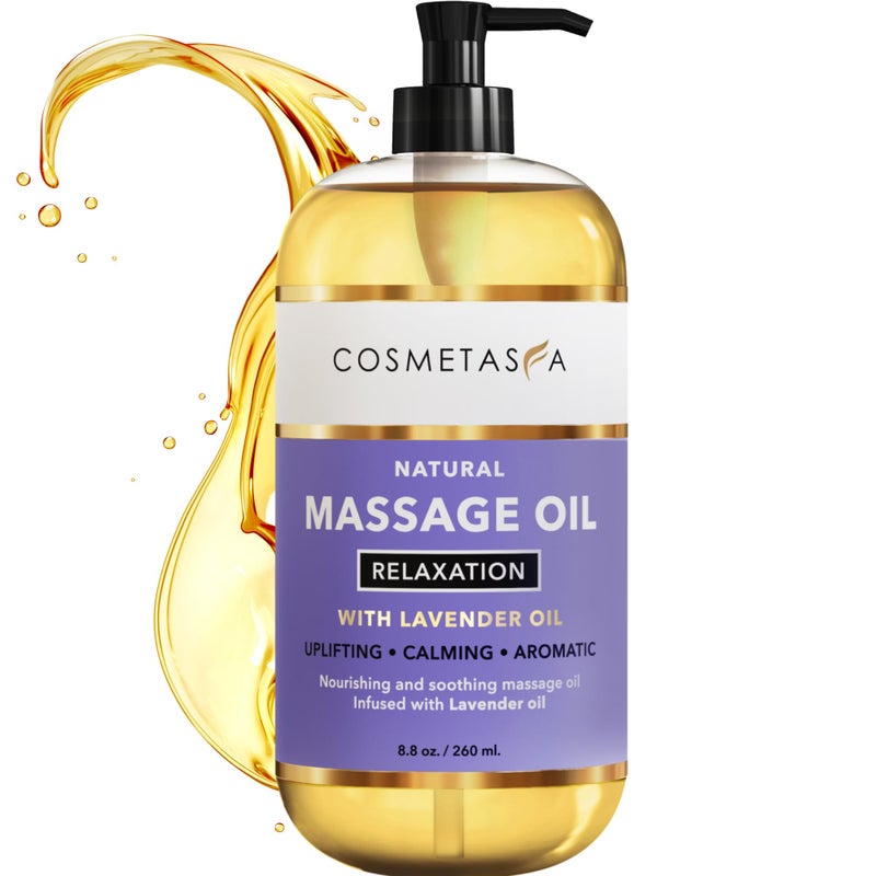 Cosmetasa Lavender Massage Oil for Massage Therapy - All Natural, Cruelty-Free & Spa Quality Skin Therapy Oil, Calming & Soothing Care - Lavender, Geranium & Grapeseed Oil (8.8 oz) - Image 1