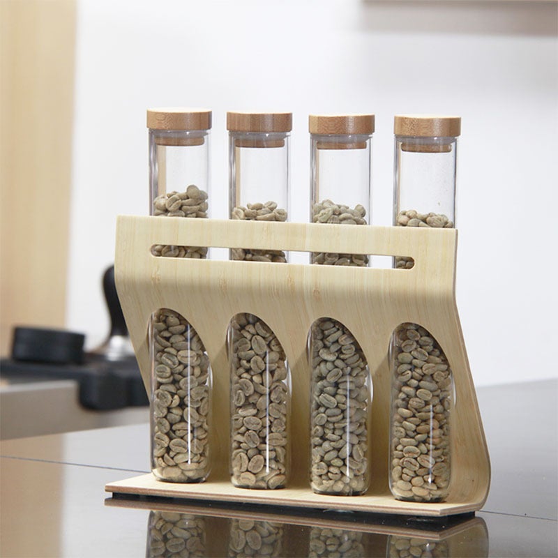 4pcs Coffee Beans Tea Display Rack Test Tube Clear Glass Bottle Tube Beans Sealed Storage Container with 1pc Test Tube Rack - Image 1
