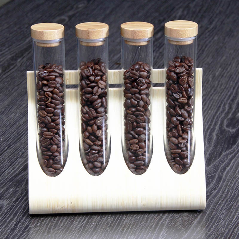 4pcs Coffee Beans Tea Display Rack Test Tube Clear Glass Bottle Tube Beans Sealed Storage Container with 1pc Test Tube Rack - Image 3