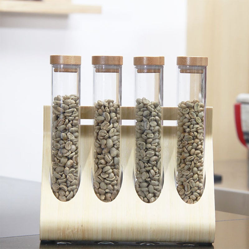 4pcs Coffee Beans Tea Display Rack Test Tube Clear Glass Bottle Tube Beans Sealed Storage Container with 1pc Test Tube Rack - Image 2