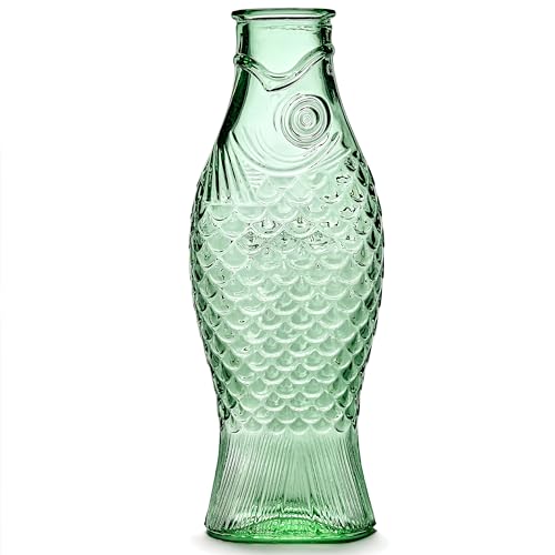 Serax Glass Water Pitcher | Fish & Fish glassware by Paola Navone | Wine Carafe Decanter 28.74 fl oz | Clear Green Bottle Container for hot & cold Drinks | Fridge Beverage Dispenser, Suitable as Vase - Image 1