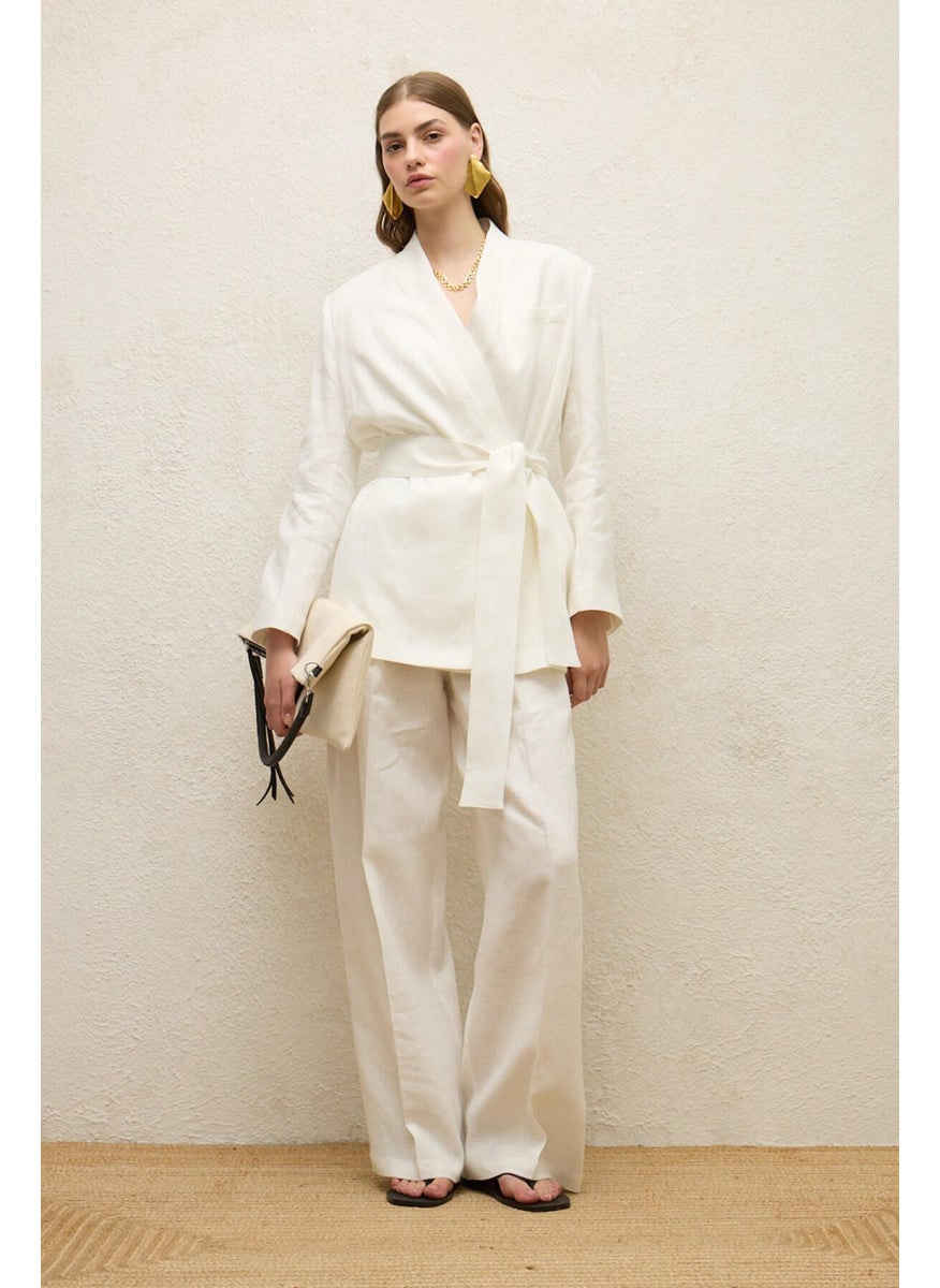 Manuka Linen Palazzo Trousers Ecru  - Image 1