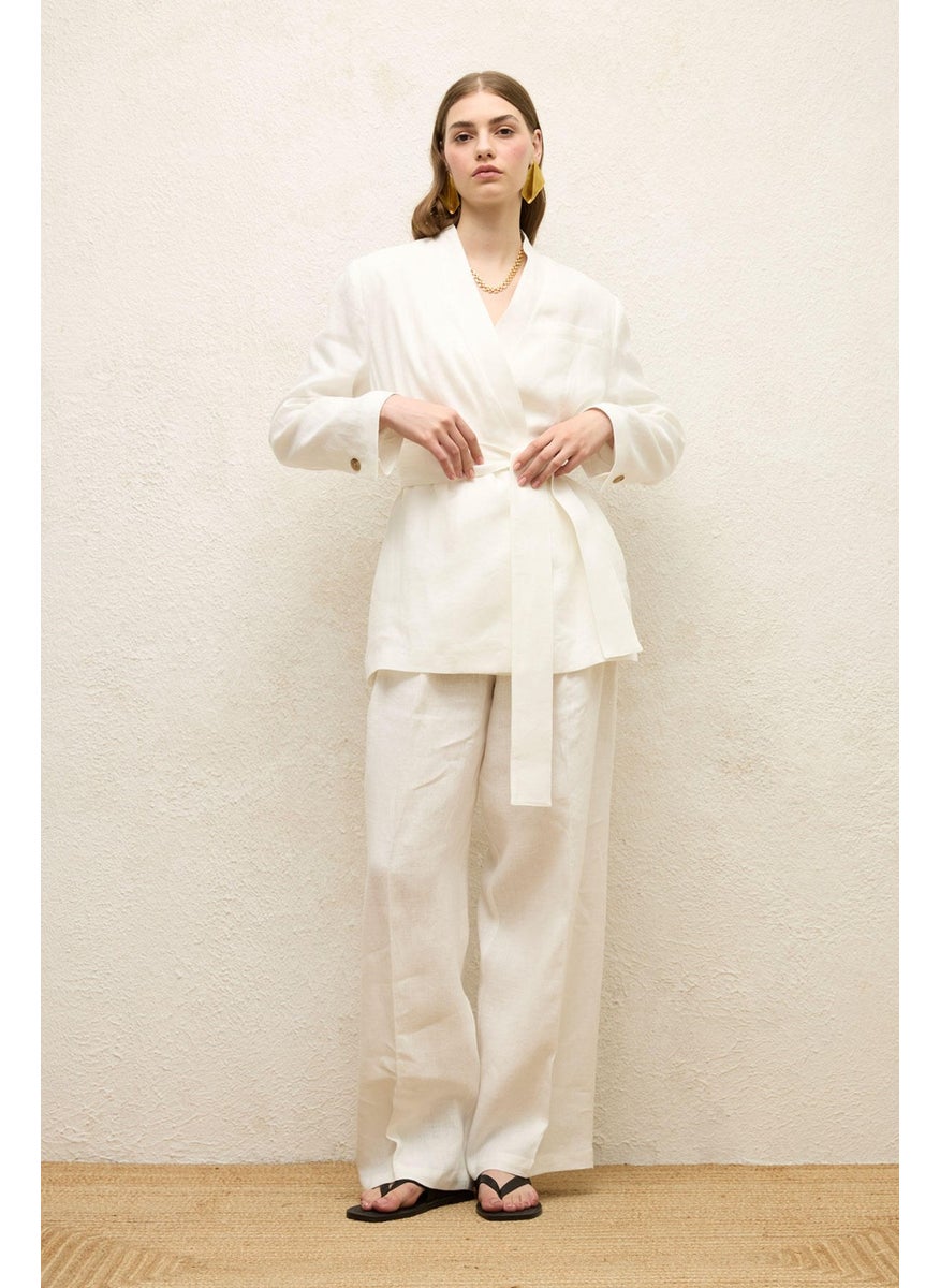 Manuka Linen Palazzo Trousers Ecru  - Image 5