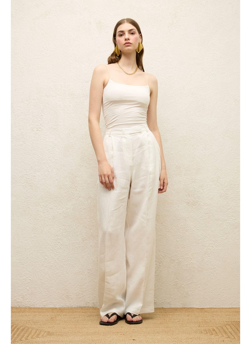 Manuka Linen Palazzo Trousers Ecru  - Image 2