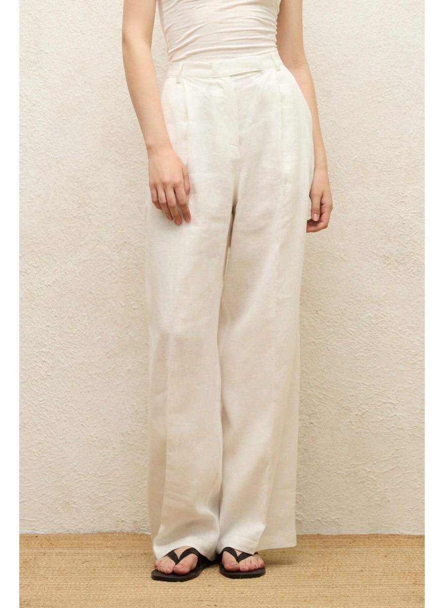 Manuka Linen Palazzo Trousers Ecru  - Image 4