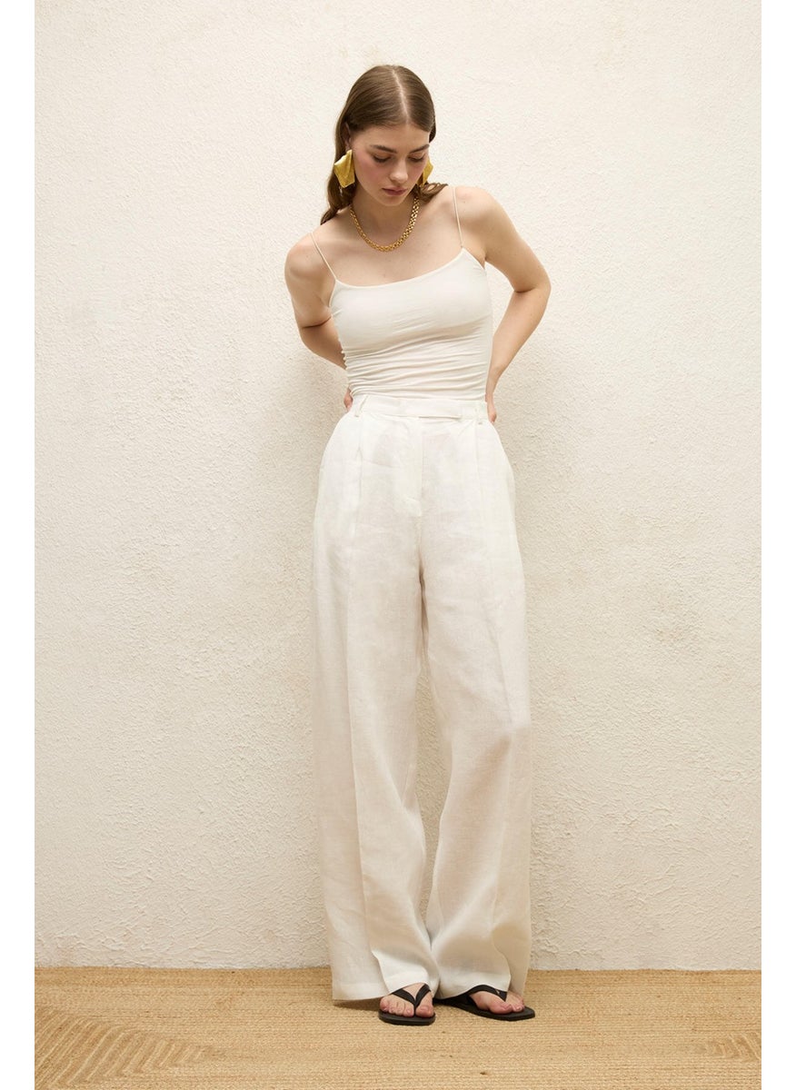 Manuka Linen Palazzo Trousers Ecru  - Image 3