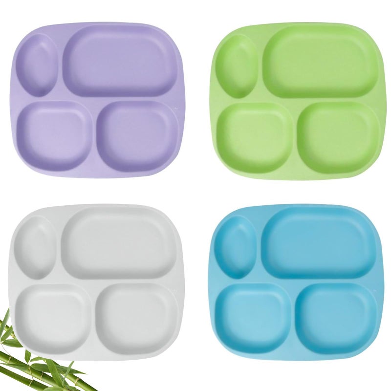 shopwithgreen Bamboo Divided Plates for Kids Adults  Dinnerware Set for Toddlers Kids Children Baby Toddler Dinner Plates BPA Free Stackable Dishwasher Safe 94 inch Set of 4